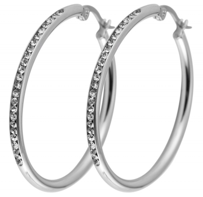 Akzent Edelstahl Creolen mit Similisteinchen, silberfarben