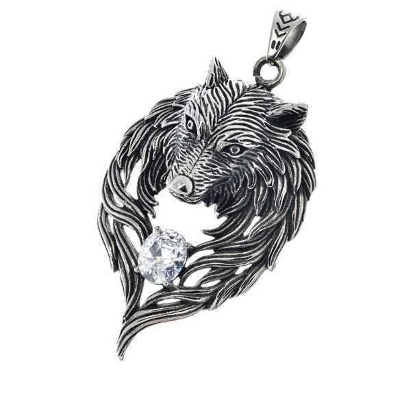 Edelstahlanhänger Wolf mit Stein