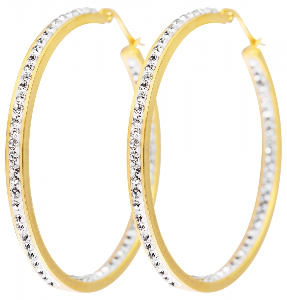 Akzent Edelstahl Creolen, goldfarbig, Similibesatz