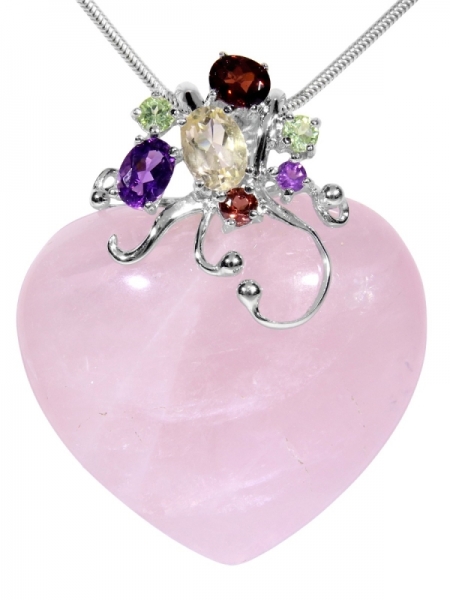 Rosenquarz Herz mir versch. Edelsteinen